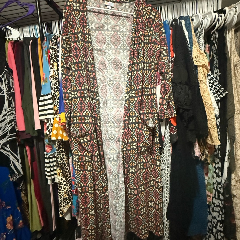LuLaRoe Geometric Patterned Cardigan - Brown and Cream